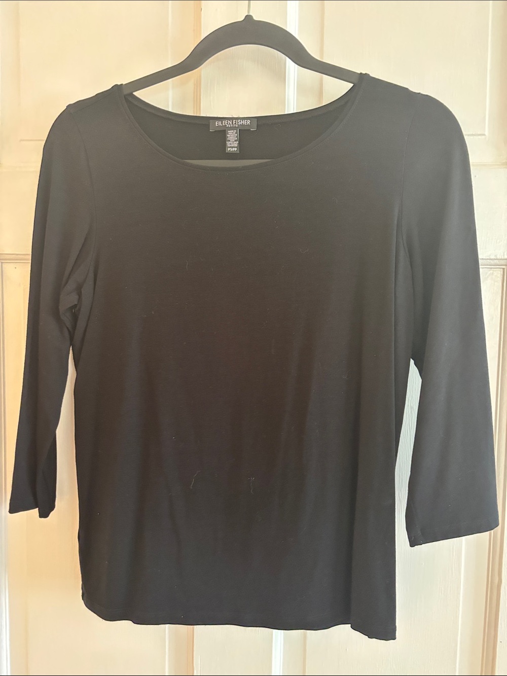 Eileen Fisher Black Scoop-Neck Long Sleeve Tee Top